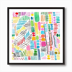 Rainbow Stitches White Bg Square Art Print