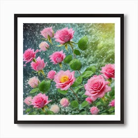 Pink Roses In The Rain Art Print