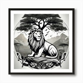 Lion And Tree 3 Art Print