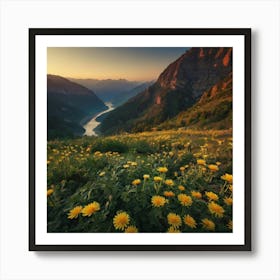 Yellow Daisies In The Mountains Art Print