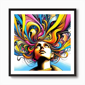 Woman With Colourful Abstract Flamboyant Hair Art Print