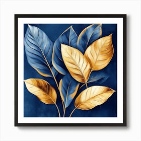 Gold And Blue Leaves Art Print