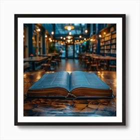 Open Book On Wooden Table Art Print