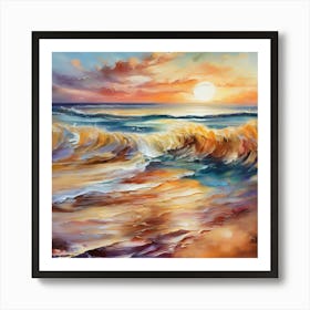 Seashore. Sand, waves, sunset and summer oil colors.3 Art Print