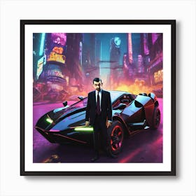 Man Standing Next To A Car Art Print