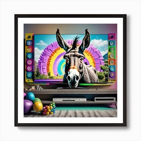Donkey On Tv Art Print