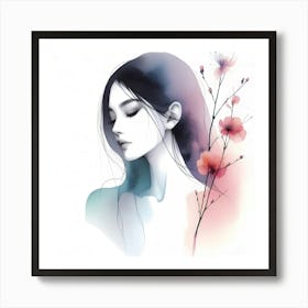 Portrait Of A Woman With Flowers 8 Art Print