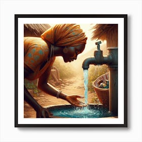 African Woman Drinking Water Art Print