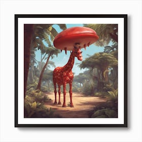 Giraffe With Mushroom Art Print