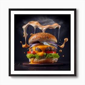 Burger Splashing Art Print