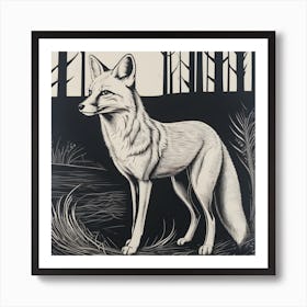 Fox In The Woods Linocut Art Print