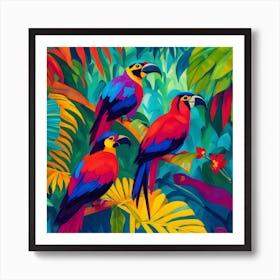 Tropical Parrots Fauvism Tropical Birds in the Jungle 2 Art Print