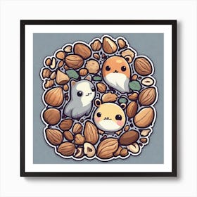 Kawaii Squirrels Art Print