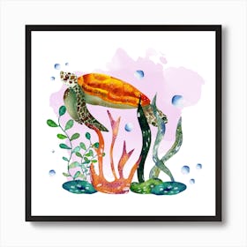 Watercolor Sea Turtle Square Art Print