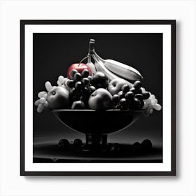 Fruit Bowl in black and white and red Art Print