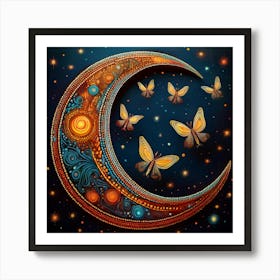 Moon With Butterflies Art Print