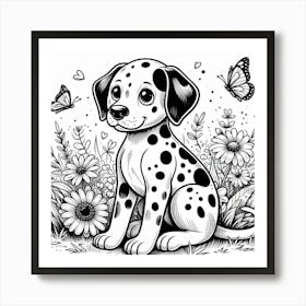 Line Art dalmatian dog 3 Art Print