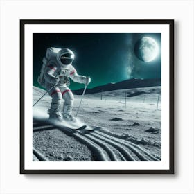 Astronaut Skiing On The Moon Art Print