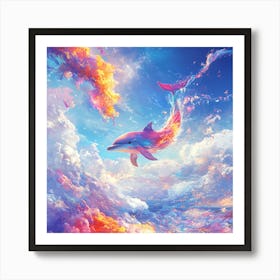 Rainbow Dolphin Wall Print Art Print