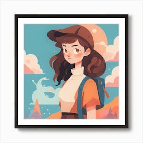 Girl With Backpack Art Print