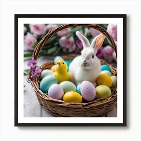 Easter Bunny With Easter Eggs Art Print