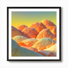 Foodmade Style Evening Rosegold Beach At Sunse Amidst The Mountains Art Print