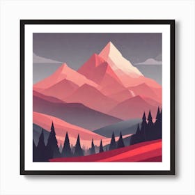 Misty mountains background in red tone 69 Art Print