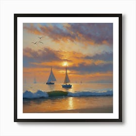 Sunset at sea Art Print