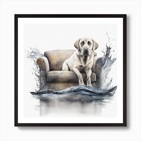 Dog Sitting On A Couch Art Print