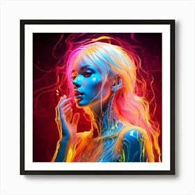 Firefly Woman, Neon, Hallucinations, Airbrush Art, Fluid Figures, Light Crimson, Gold, Bold Figurati (3) Póster