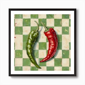 Red & Green Chillis Checkerboard 2 Art Print