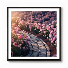 Pink Roses In The Garden Art Print