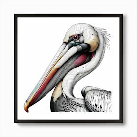 Pelican Head Drawing - Wild Bird Artwork 150 Art Print