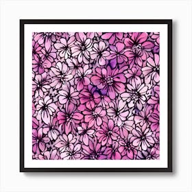 Purple Sketched Floral Art Print