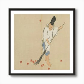 Man Sweeping Leaves Art Print