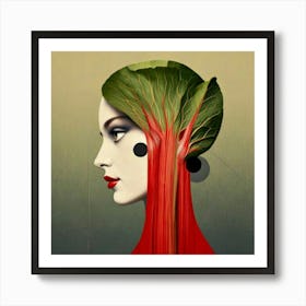 Firefly Woman, Side Profile, Rhubarb, Surreal, Black Circles, Eyes, Imaginative, Artistic, Bold, Uni (3) Art Print