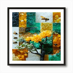 Bees And Flowers Art Print