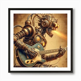 Steampunk Robot Playing Guitar Art Print