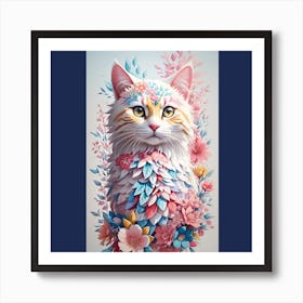 Cat With Flowers Art Print