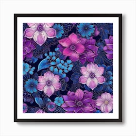 Purple And Blue Flowers 1 Art Print