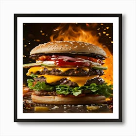 Burger On Fire Art Print