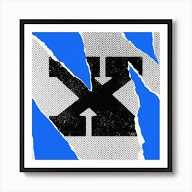 X Typography Collage Blue Square Art Print