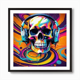 Skull With Headphones 27 Art Print