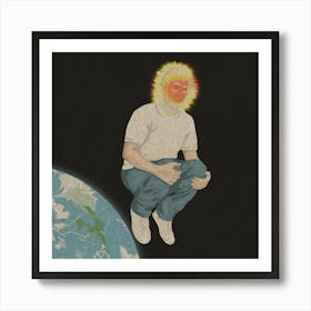 Space man, earth, illustration, wall art Art Print