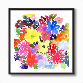 Vibrant Watercolor Flowers in Bouquet Art Print