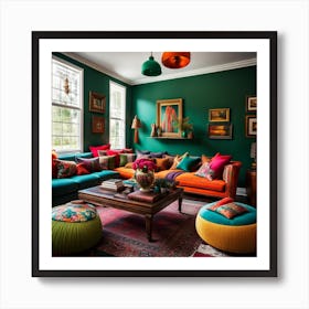 Living Room With Colorful Furniture Art Print