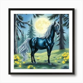 Blue Horse In The Forest 13 Art Print