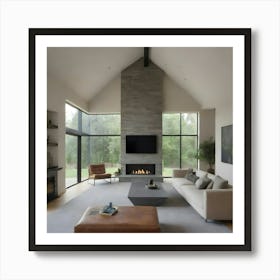 Modern Living Room With Fireplace 8 Art Print