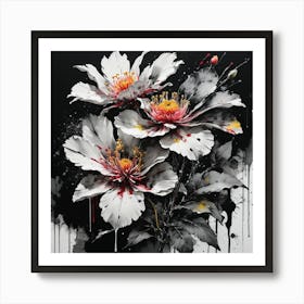 Flowers In Black And White Art Print