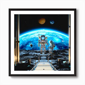 Space Station with view of Earth Art Print